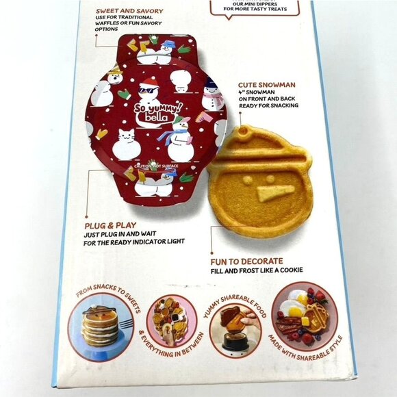 So Yummy by bella Mini Waffle Maker Nonstick Snowman Or Penguin Design Red - Picture 3 of 11